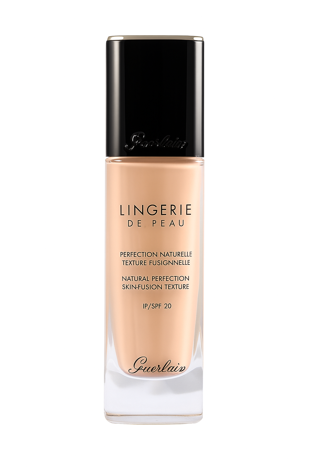 Guerlain Lingerie de Peau foundation bottle on a white background. Monza Outlet