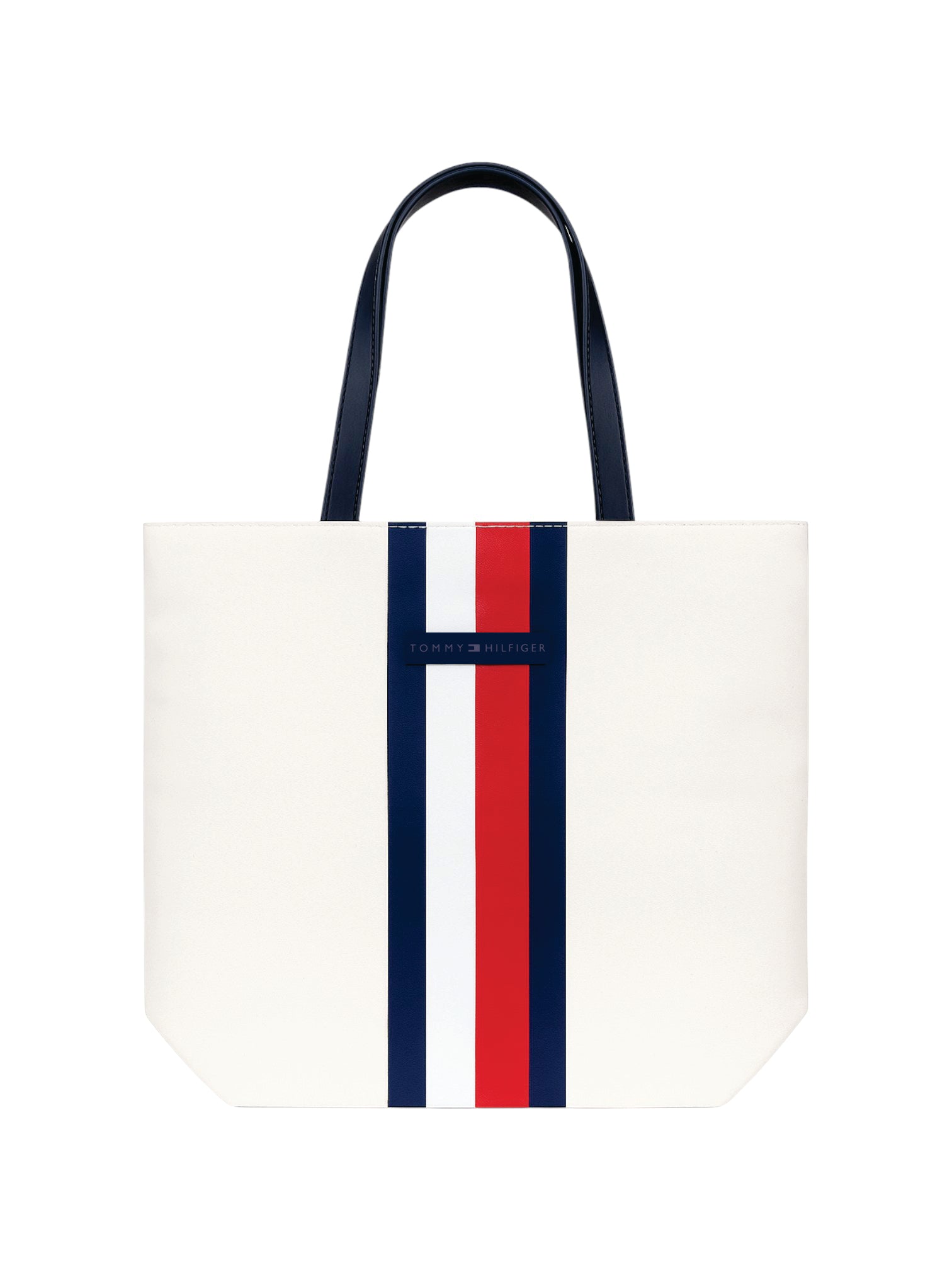 White tote bag with blue and red stripes on a white background Tommy Hilfiger Monza Outlet