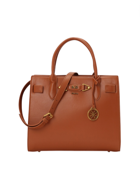 Brown leather handbag with gold accents on a white background monza outlet, Shein outlet, monza fashion