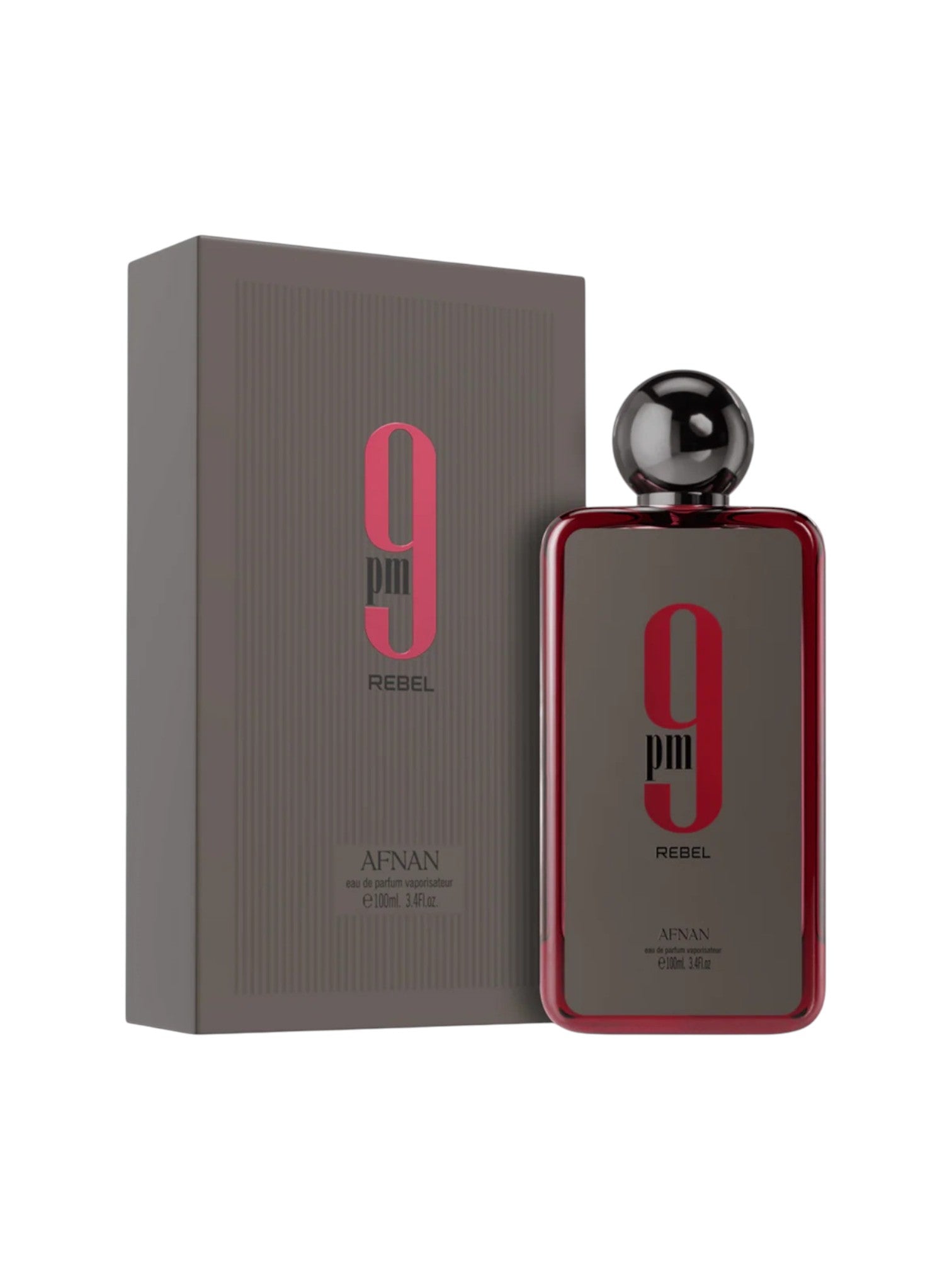 Perfume bottle and packaging with 9 design on a white background. Afnan, Monza Outlet, Monza Fashion, Shein Outlet