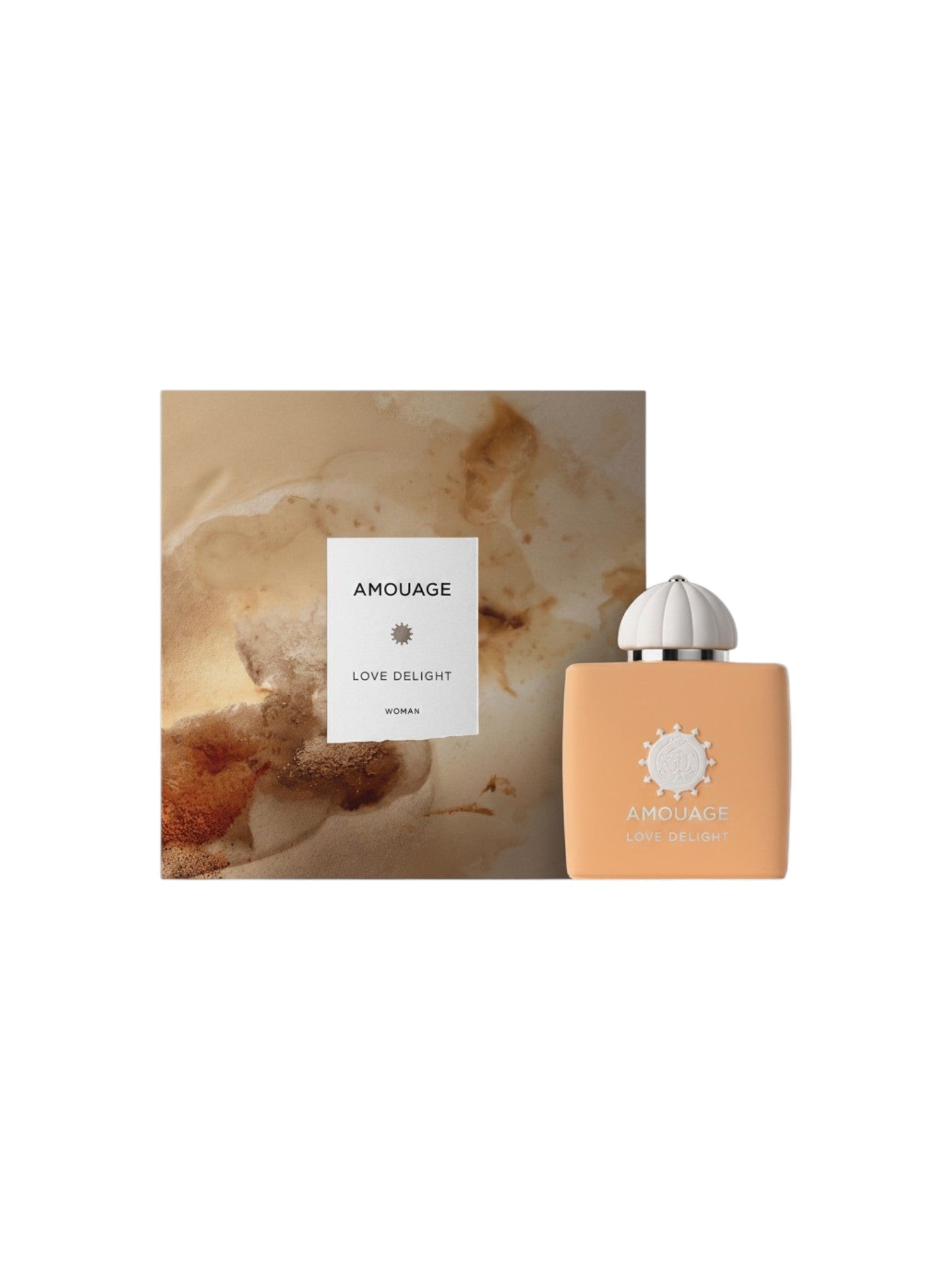 Amouage Love Delight perfume bottle and packaging on a white background. Amouage, Monza Outlet, Monza Fashion, Shein Outlet