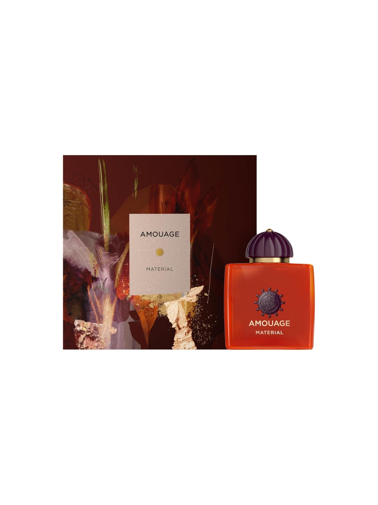 Amouage Material perfume bottle with packaging on a white background. Amouage, Monza Outlet, Monza Fashion, Shein Outlet