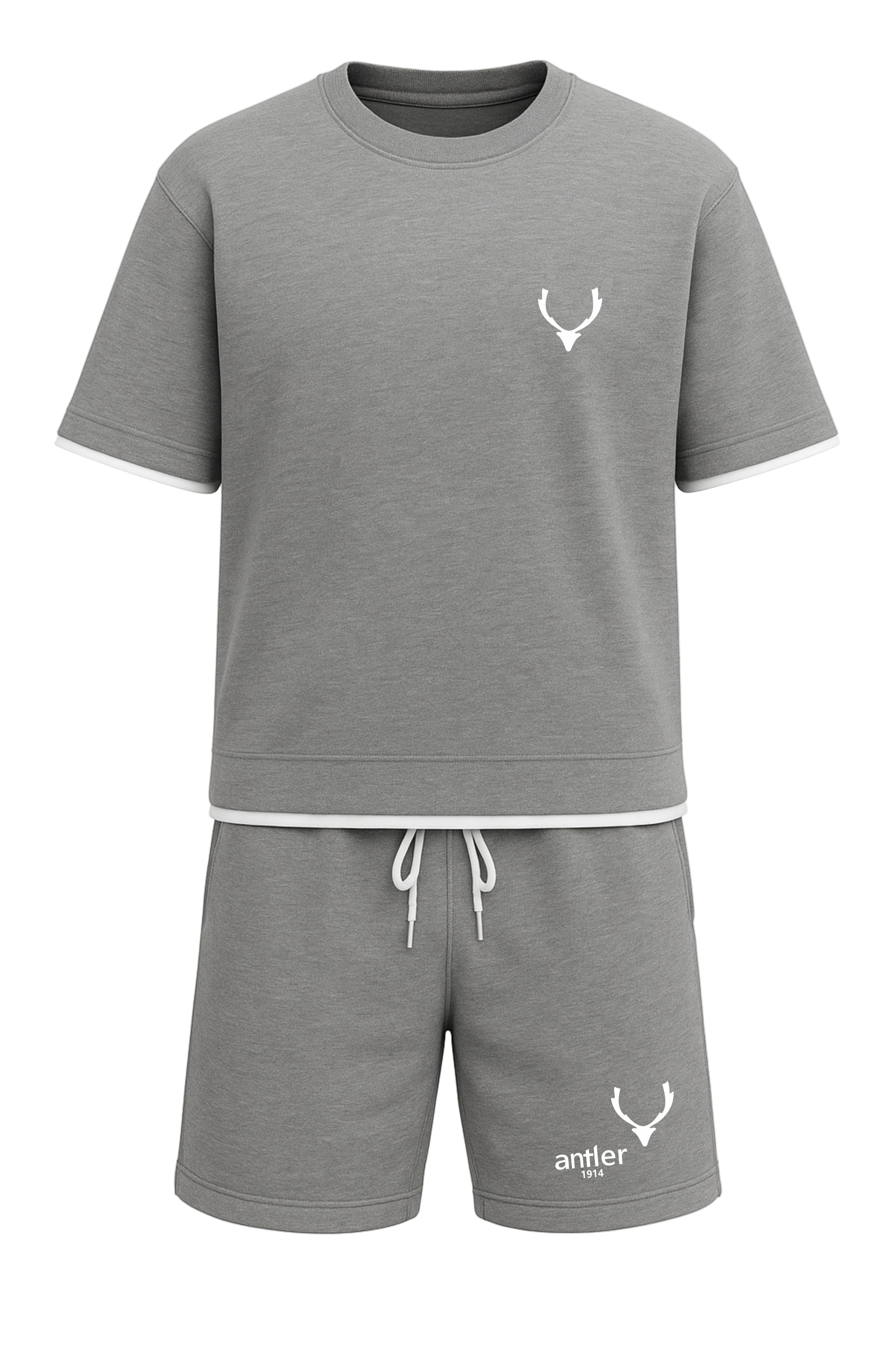 Gray t-shirt and shorts set with a logo on a white background Monza Italy Monza Outlet