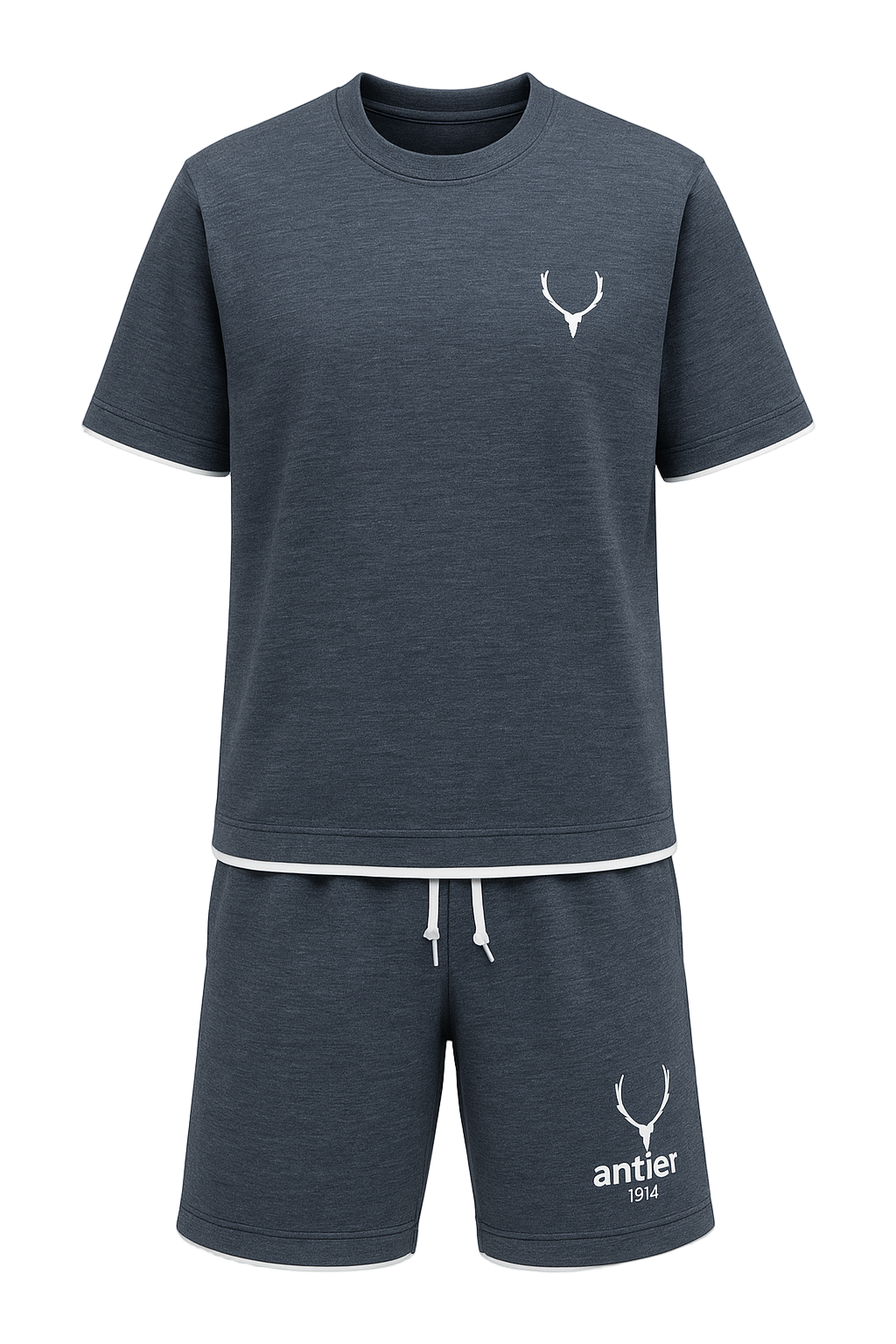 Navy blue t-shirt and shorts set with logo on a white background Monza Italy Monza Outlet