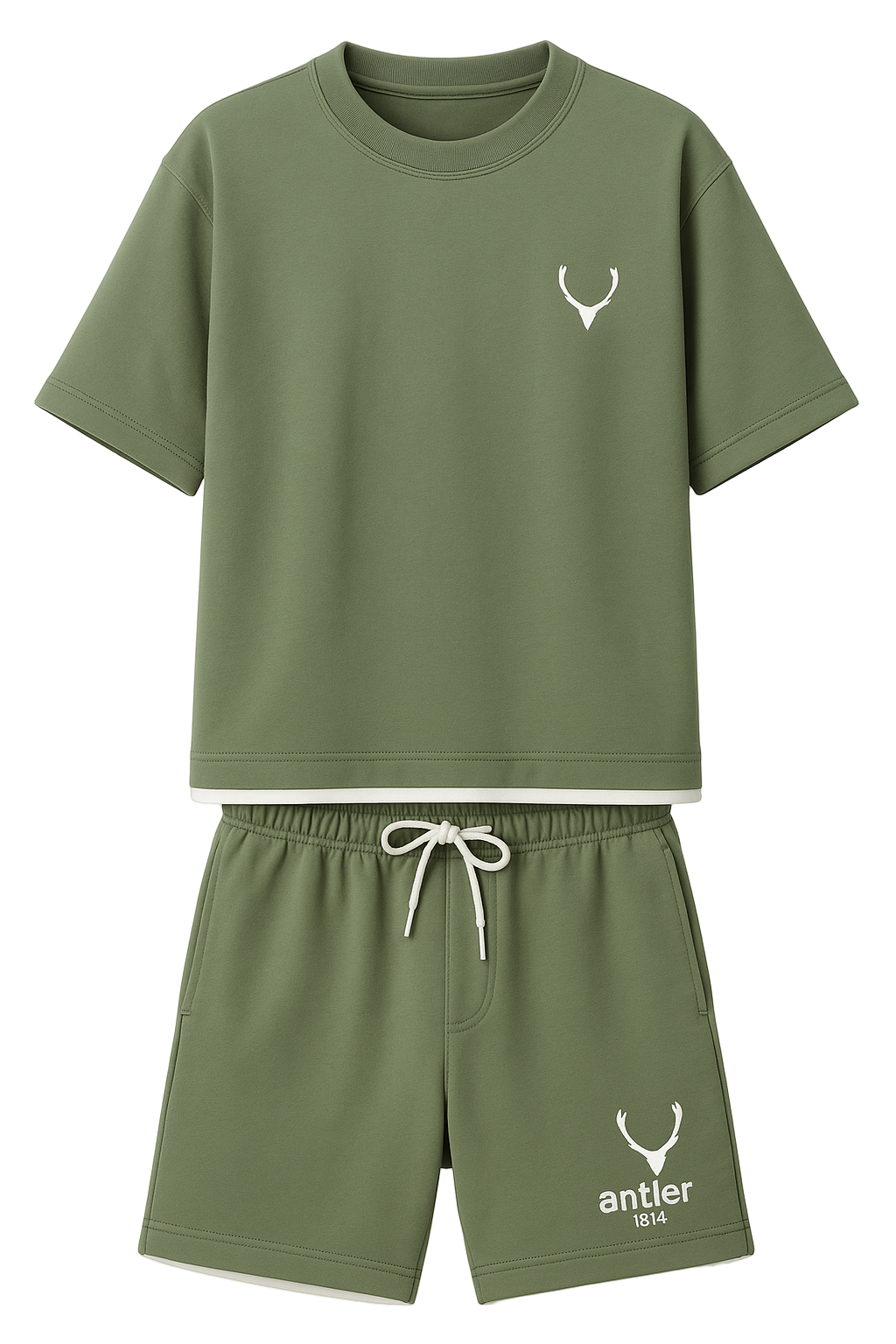 Green t-shirt and shorts set with antler logo on a white background Monza Italy Monza Outlet
