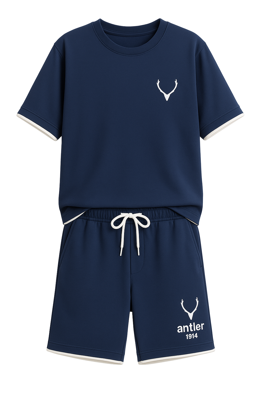 Navy blue t-shirt and shorts set with white logo on a white background Monza Italy Monza Outlet