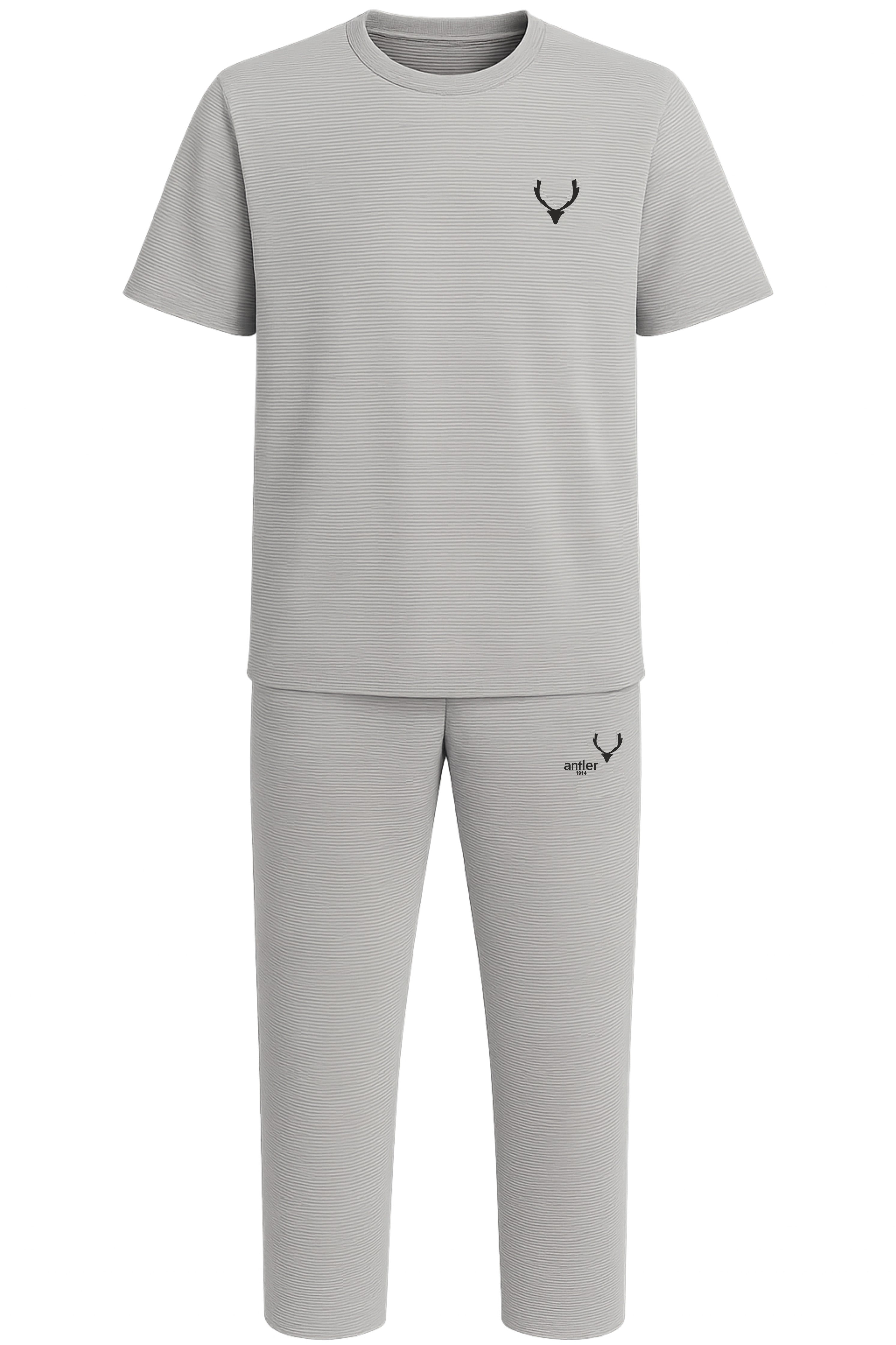 Gray t-shirt and pants set with a logo on a white background Antler Monza Italy Monza Outlet