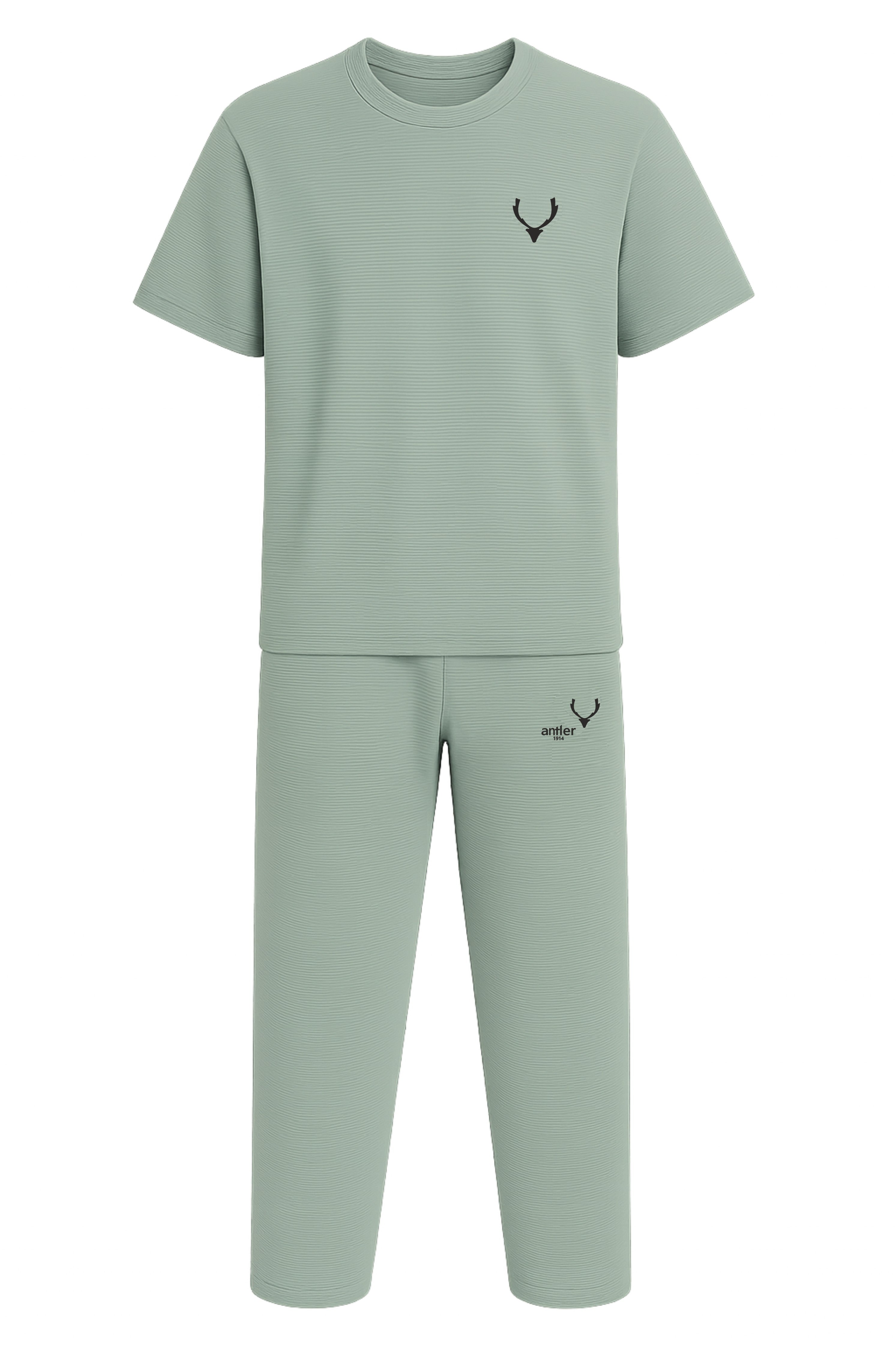 Green t-shirt and pants set with a logo on a white background Antler Monza Outlet