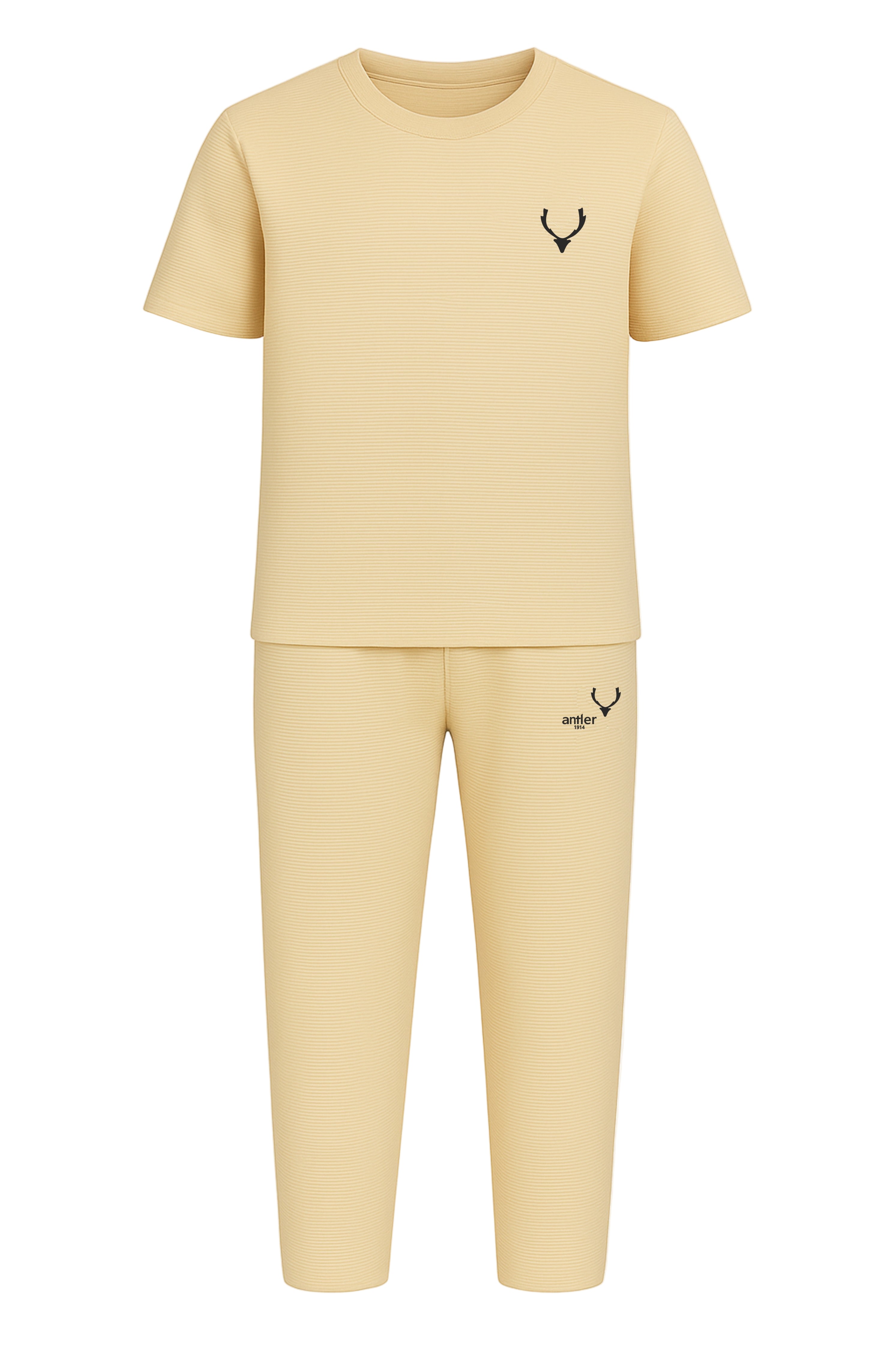 Beige t-shirt and pants set with a logo on a white background Antler Monza Italy Monza Outlet