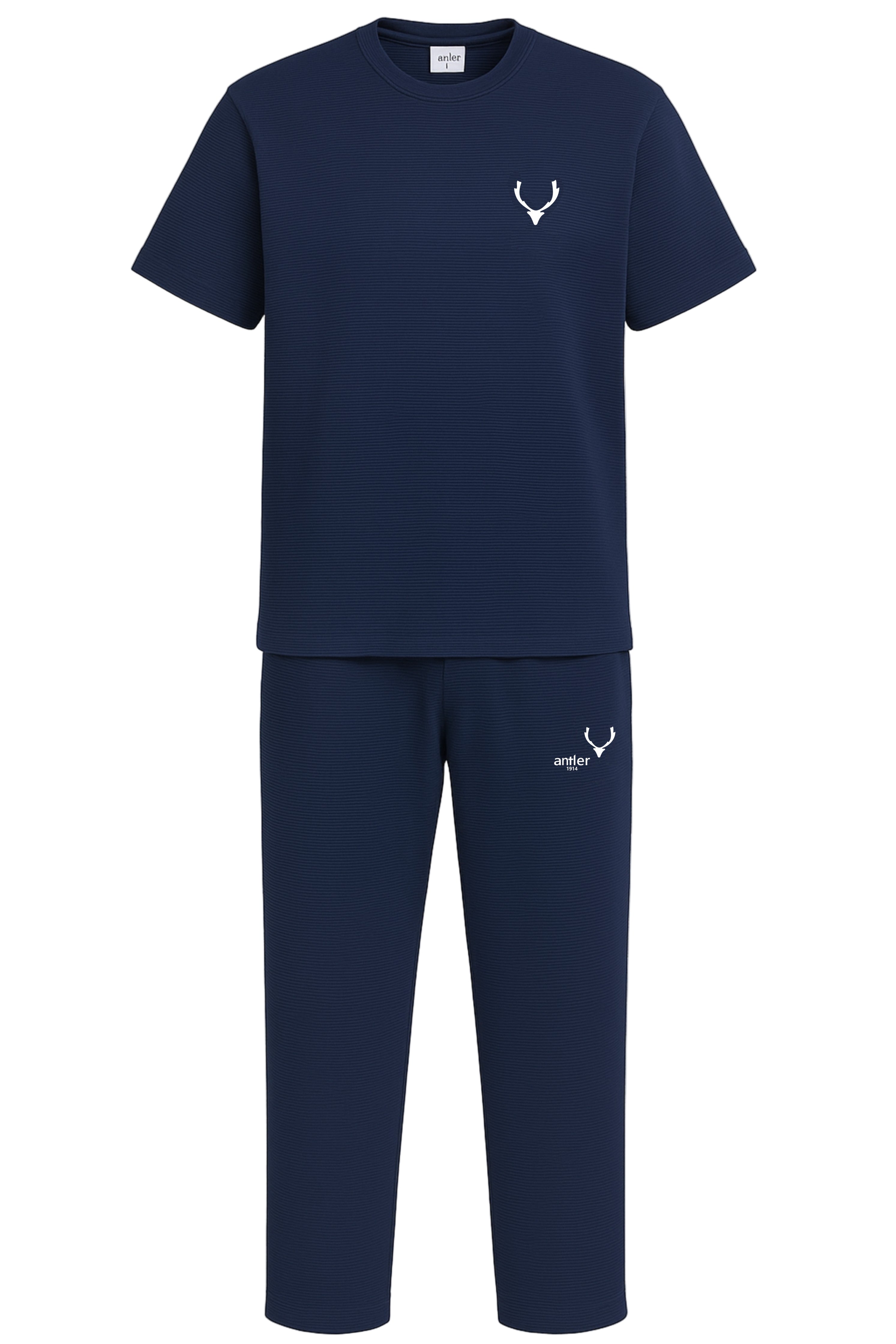 Navy blue t-shirt and pants set with a logo on a white background Antler Monza Outlet