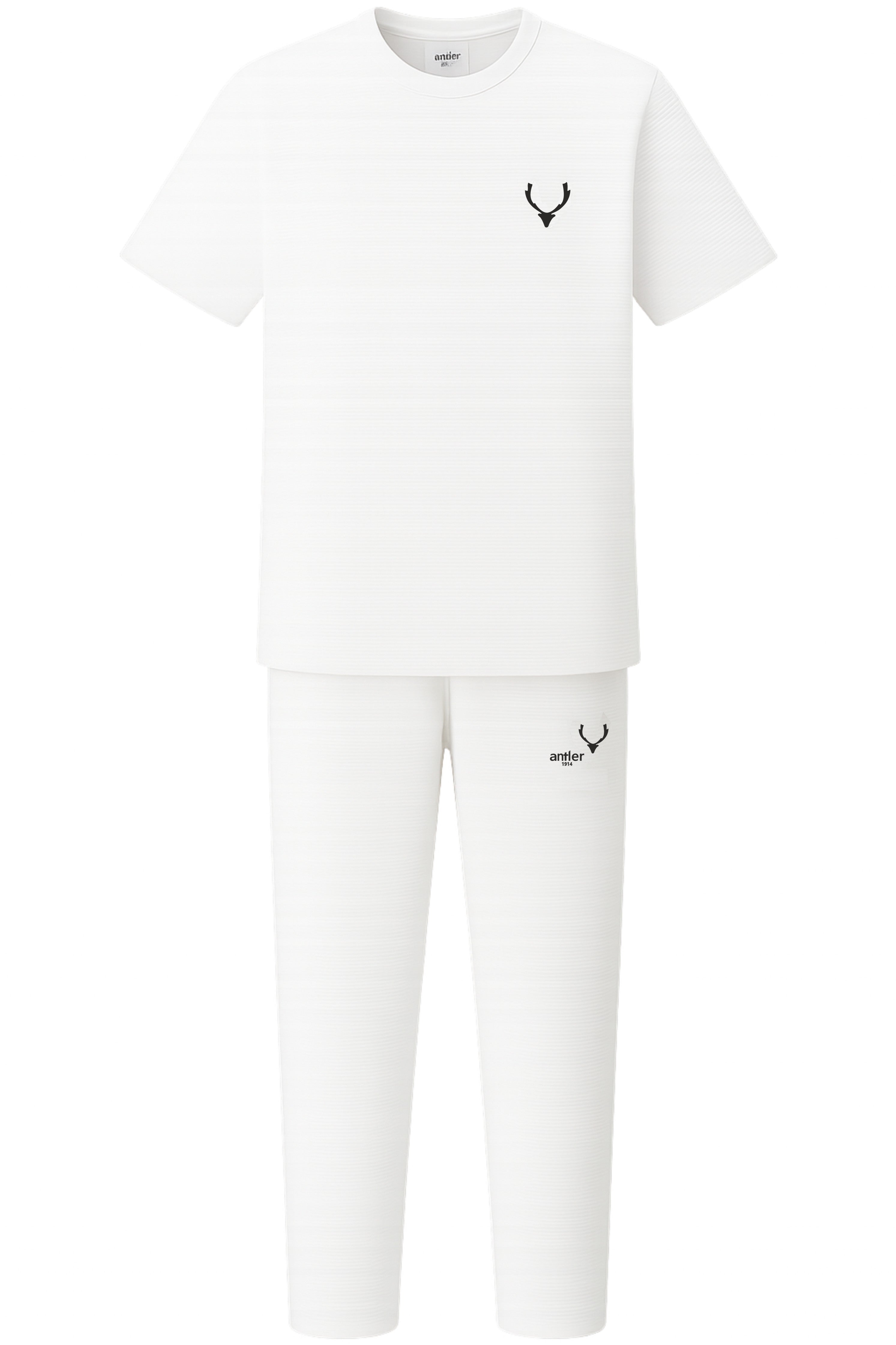 White t-shirt and pants set with a small logo on a white background Antler Monza Outlet