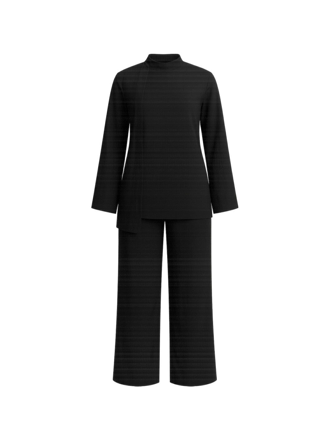 Black ribbed suit with jacket and wide-leg pants on a white background Antler Monza Italy Monza Outlet