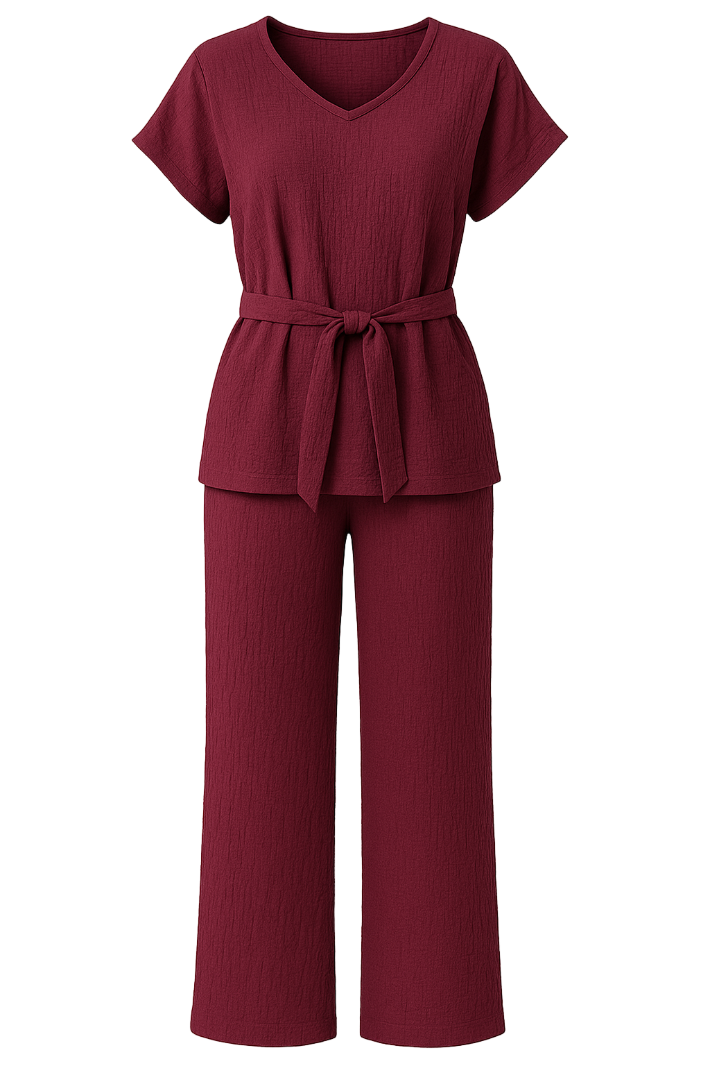 Maroon jumpsuit with a belt on a white background. Antler Monza Outlet
