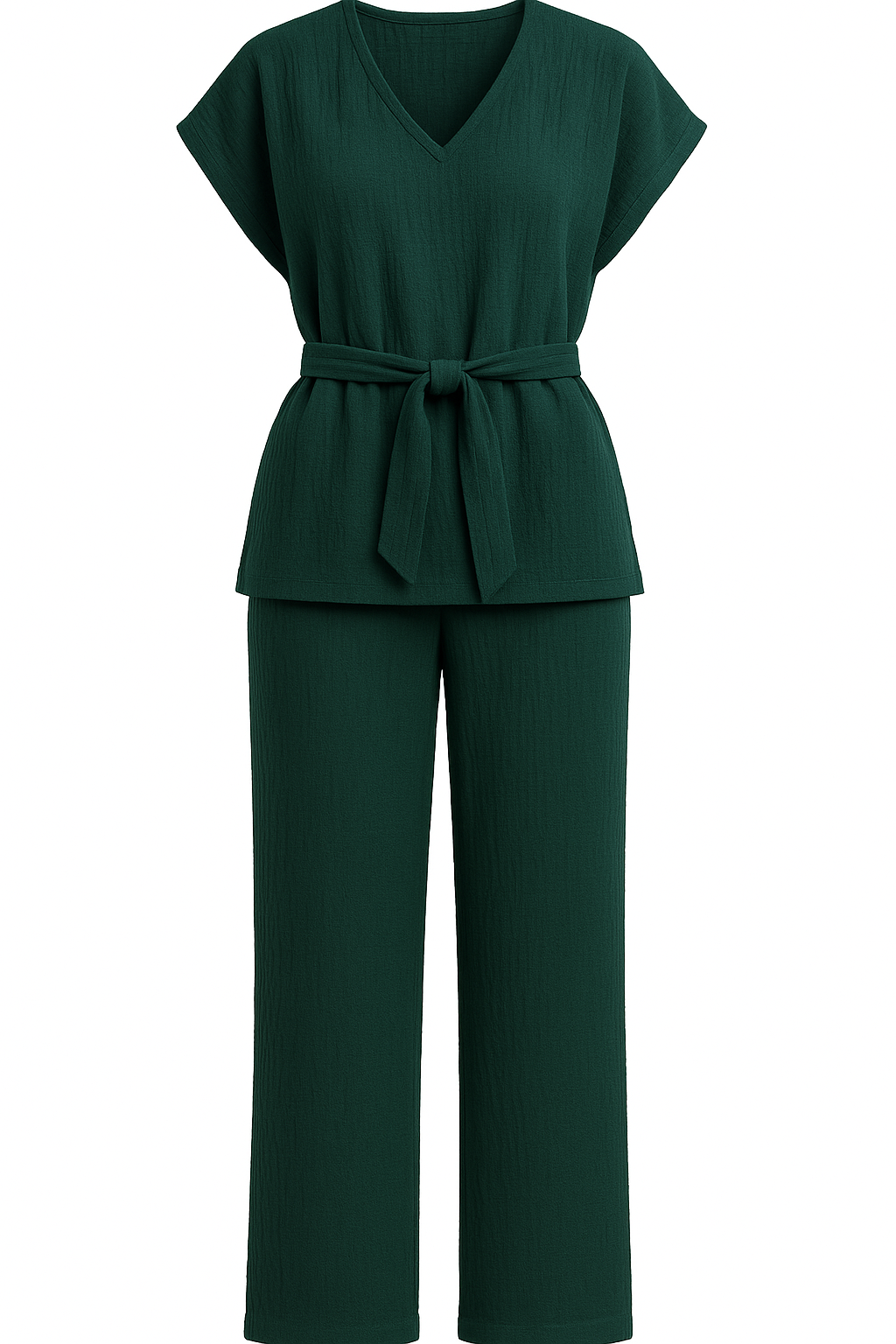 Green jumpsuit with a belt on a white background. Antler Monza Outlet