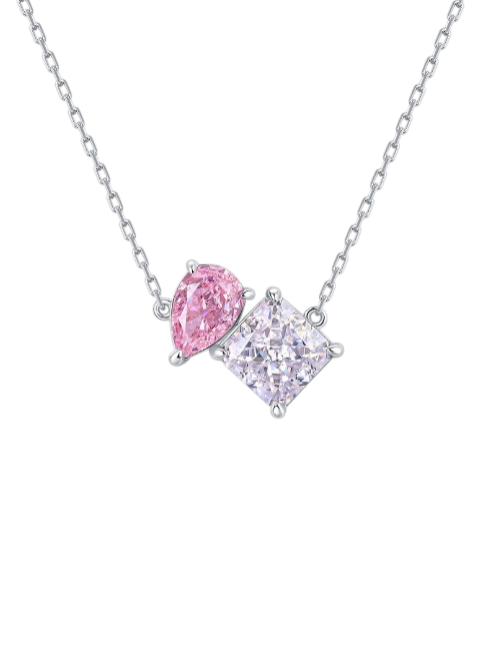 Necklace with pink and clear heart-shaped gemstones on a white background monza outlet, Shein outlet, monza fashion