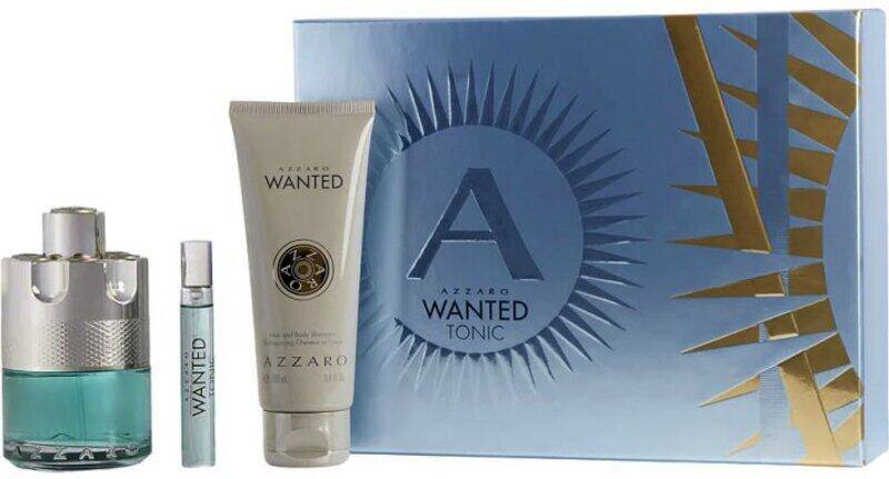 Azzaro Wanted Tonic product set including a bottle, tube, and box on a white background. Monza Outlet