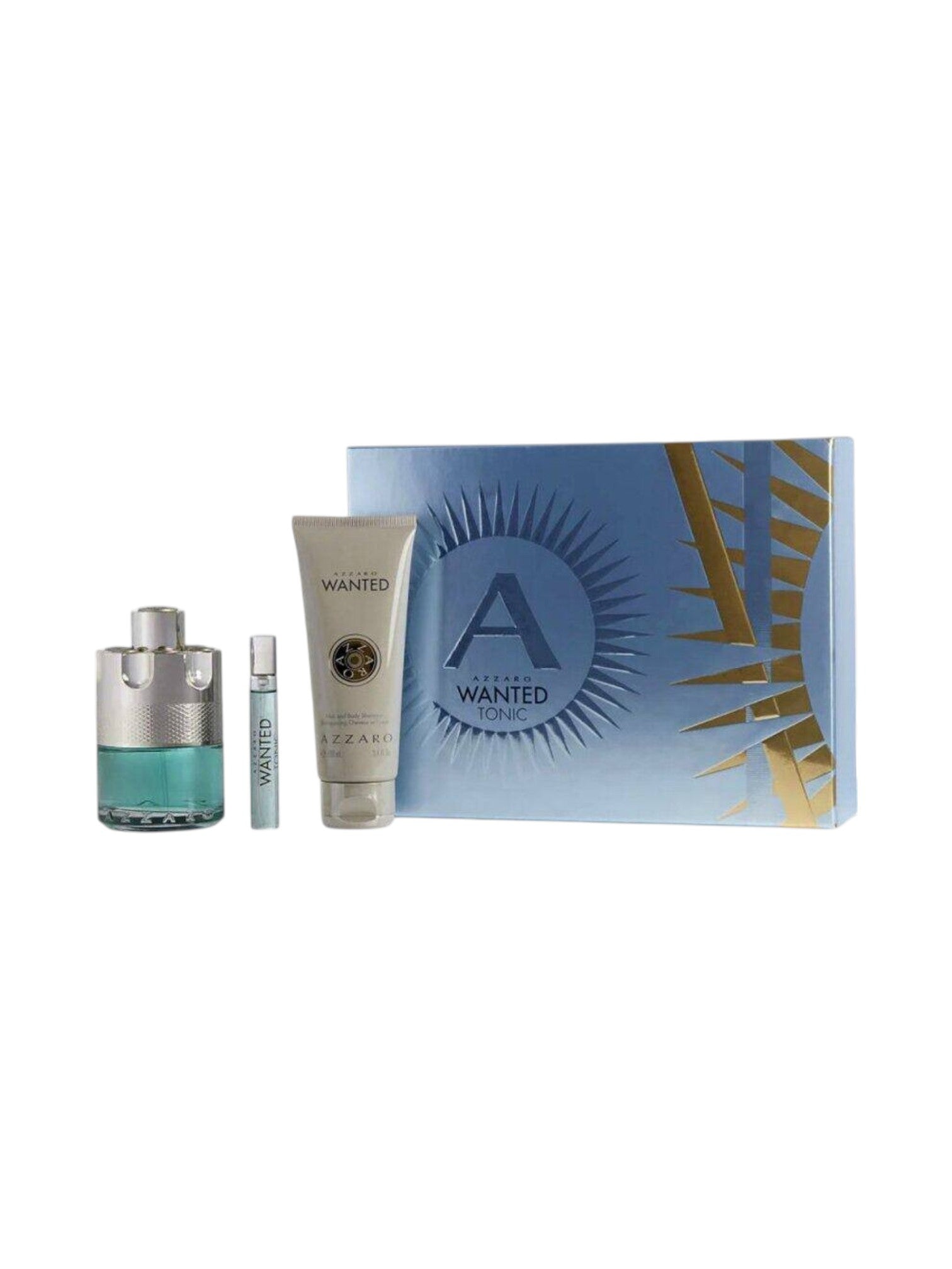 Skincare product set with 'Wanted' branding on a white background. Azzaro, Monza Outlet, Monza Fashion, Shein Outlet