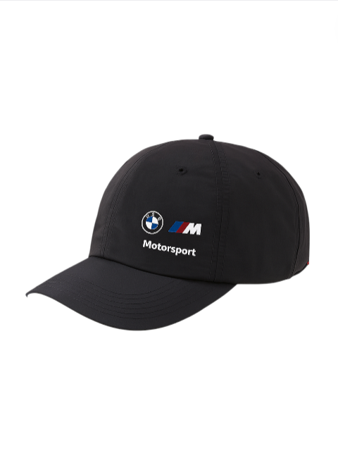 Black cap with BMW M Motorsport logo on a white background monza outlet, Shein outlet, monza fashion
