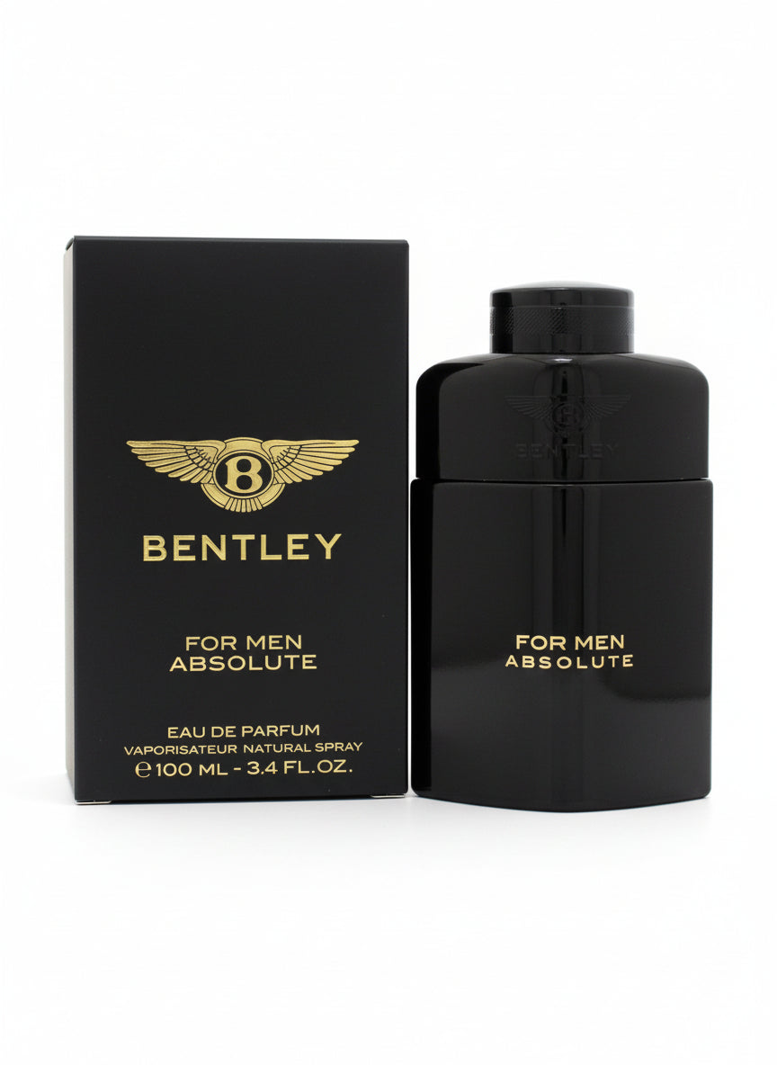Bentley for Men Absolute perfume bottle and packaging on a white background. Bentley, Monza Outlet, Monza Fashion, Shein Outlet