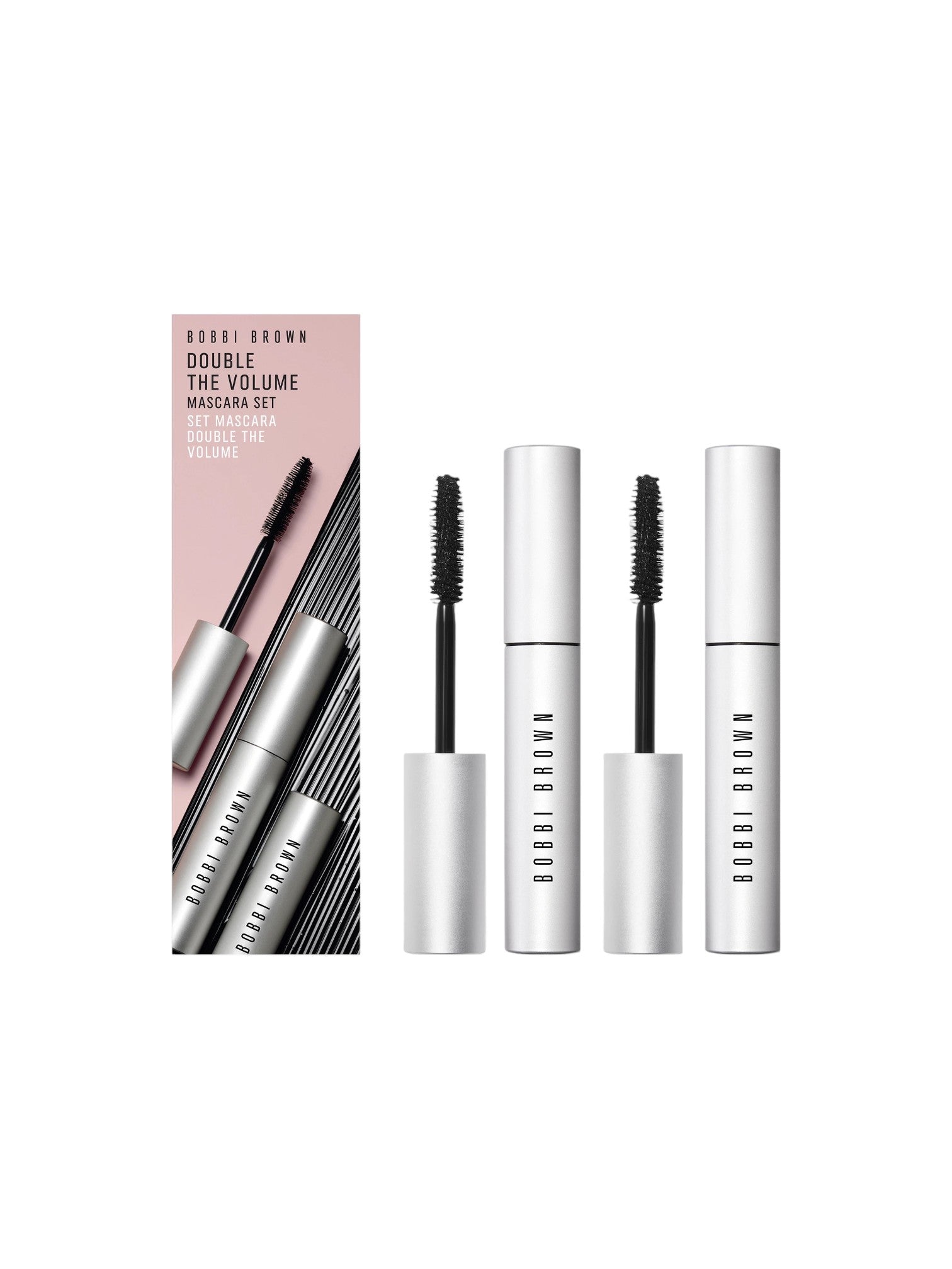 Bobbi Brown Double the Volume Mascara Set with packaging on a white background. Bobbi Brown, Monza Outlet, Monza Fashion, Shein Outlet