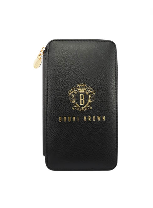 Black cosmetic bag with gold logo and text on a white background Bobbi Brown Monza Outlet, Monza Fashion, Shein Outlet
