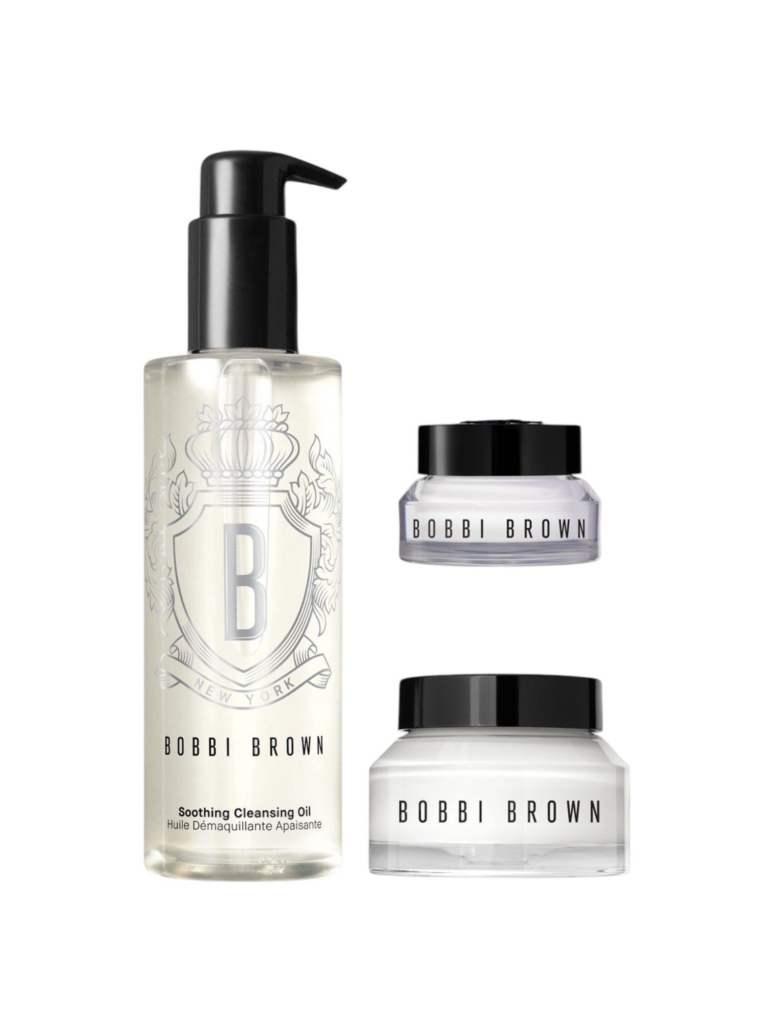 Bobbi Brown skincare products including a bottle and two jars on a white background. Bobbi Brown, Monza Outlet, Monza Fashion, Shein Outlet
