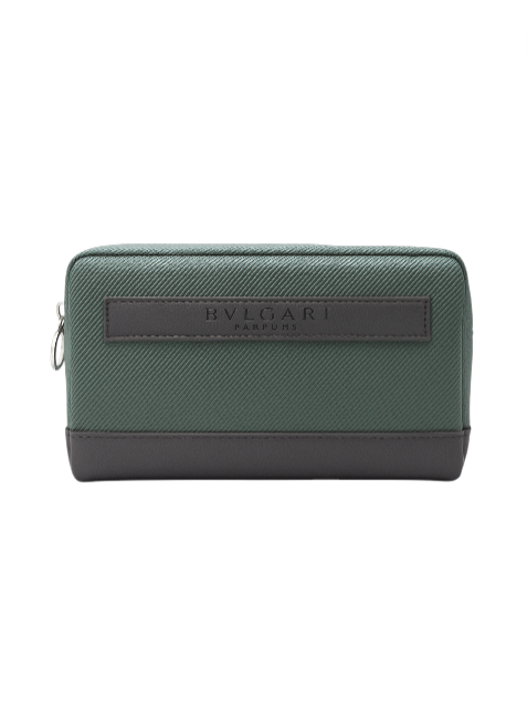 Green cosmetic bag with dark green base and Bvlgari logo on a white background Bvlgari Bulgari Monza Outlet
