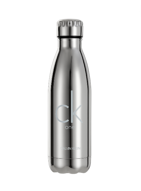 Silver Calvin Klein water bottle on a white background Calvin Klein Monza Outlet
