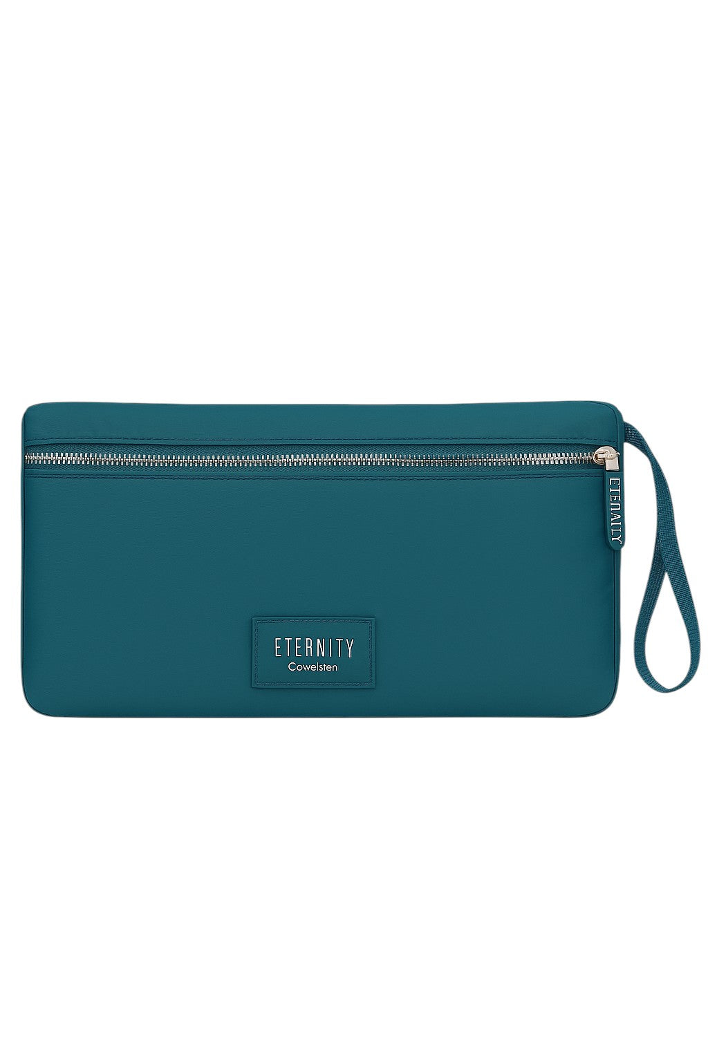 Teal clutch bag with Eternity branding on a white background CK Calvin Klein Monza Outlet