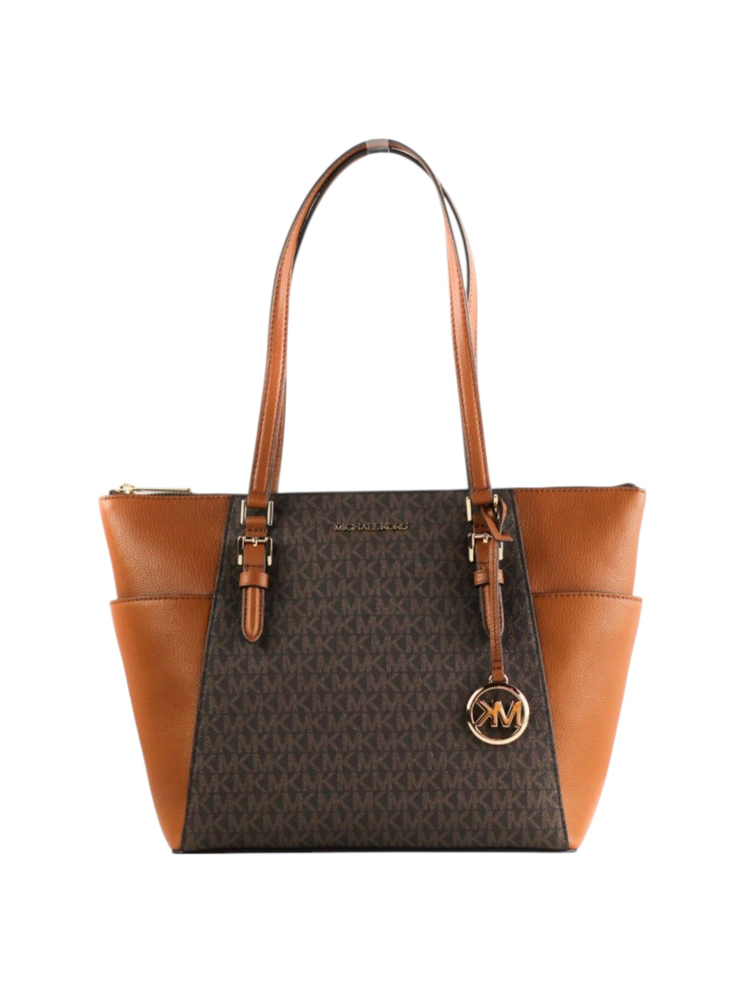 Brown and black handbag with a visible brand logo on a white background Michael Kors Monza Outlet