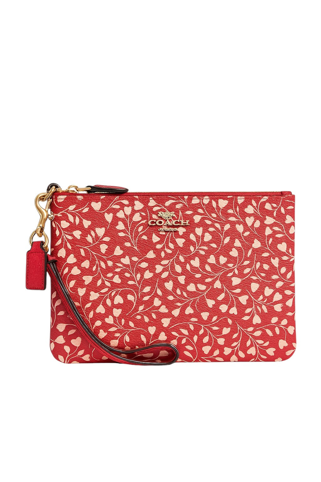 Red Coach wristlet with floral pattern on a white background Coach Monza Outlet