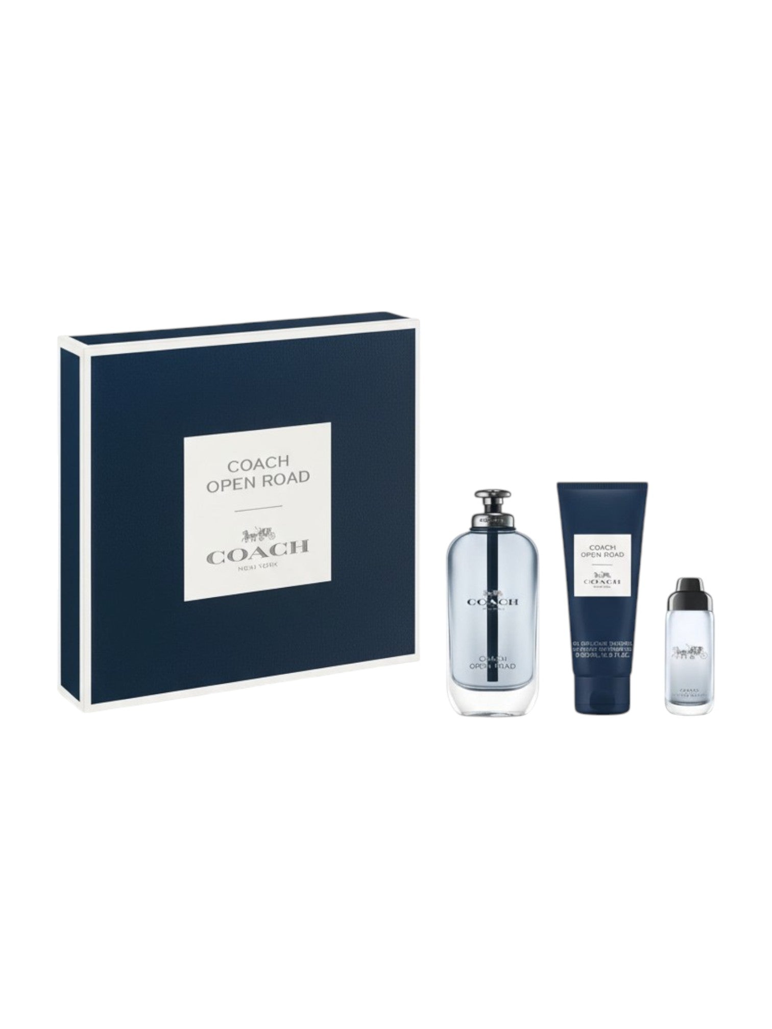 Coach men's grooming set with a box, bottle, and two smaller containers on a white background. Coach, Monza Outlet, Monza Fashion, Shein Outlet