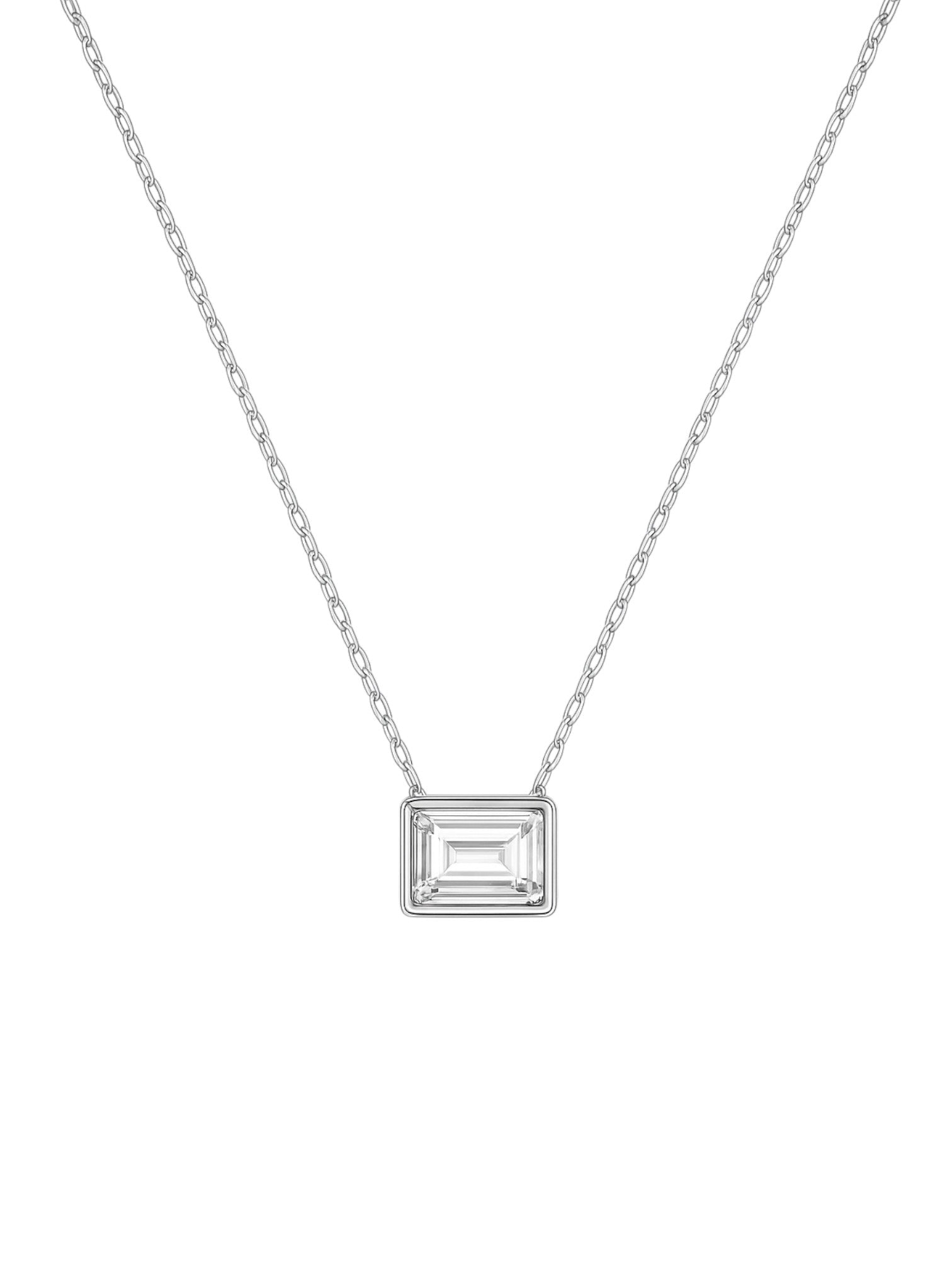 Silver necklace with a rectangular pendant on a white background Swarovski Monza Outlet