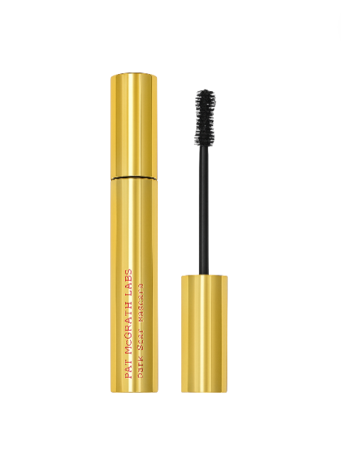 Gold mascara tube with black wand on a white background. Pat McGrath Labs Monza Outlet