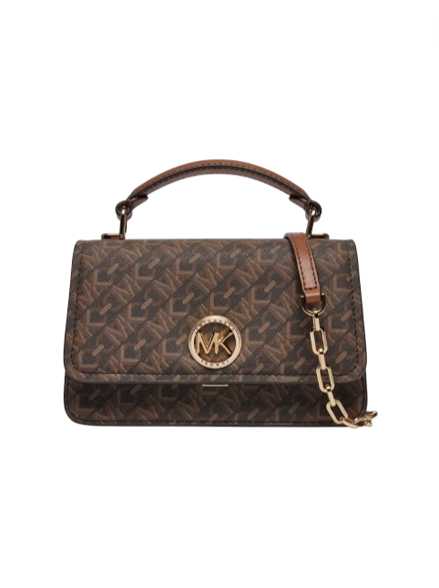 Brown handbag with gold chain strap on a white background monza outlet, Shein outlet, monza fashion