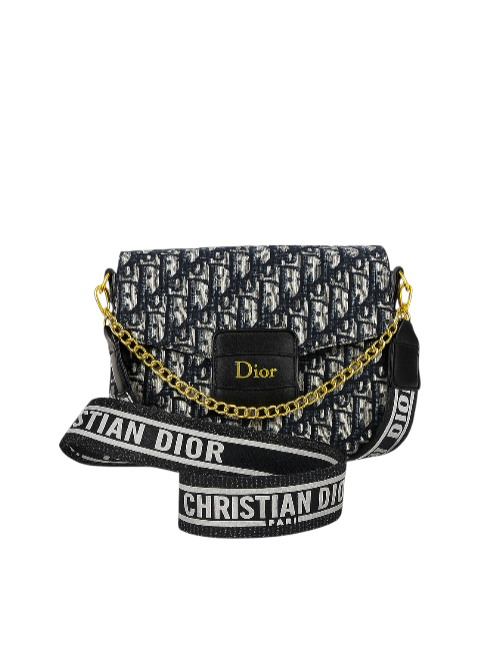 Designer handbag with chain strap on a white background. Dior Monza Outlet