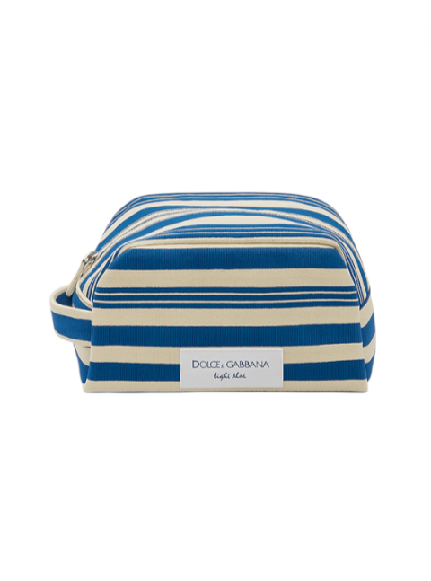 Blue and white striped toiletry bag with Dolce & Gabbana label on a white background Dolce Gabbana Monza Outlet