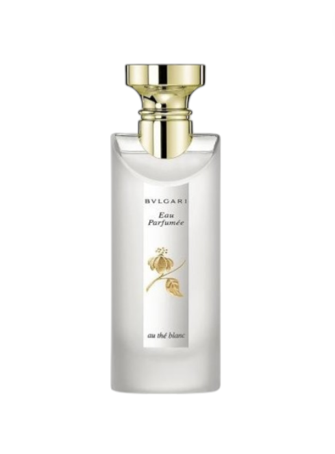 Bulgari Eau Parfumée au the blanc perfume bottle on a white background Bvlgari Bulgari Monza Outlet