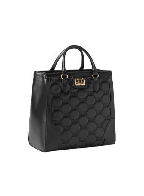Black quilted handbag with a gold clasp on a white background monza outlet, Shein outlet, monza fashion