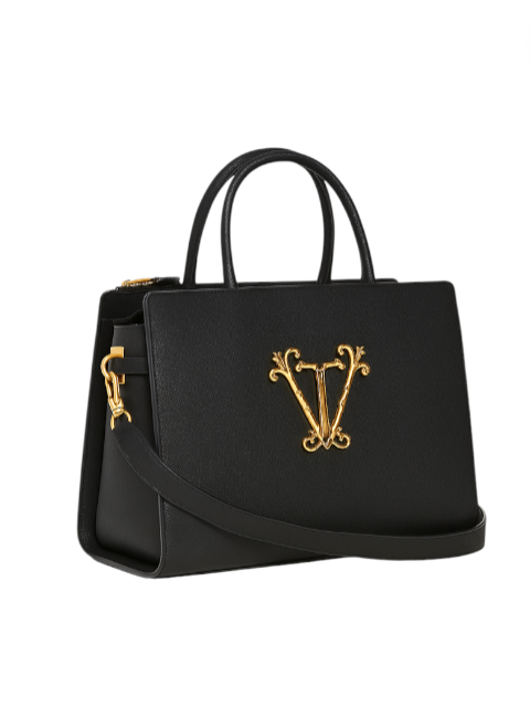 Black handbag with gold logo on a white background monza outlet, Shein outlet, monza fashion
