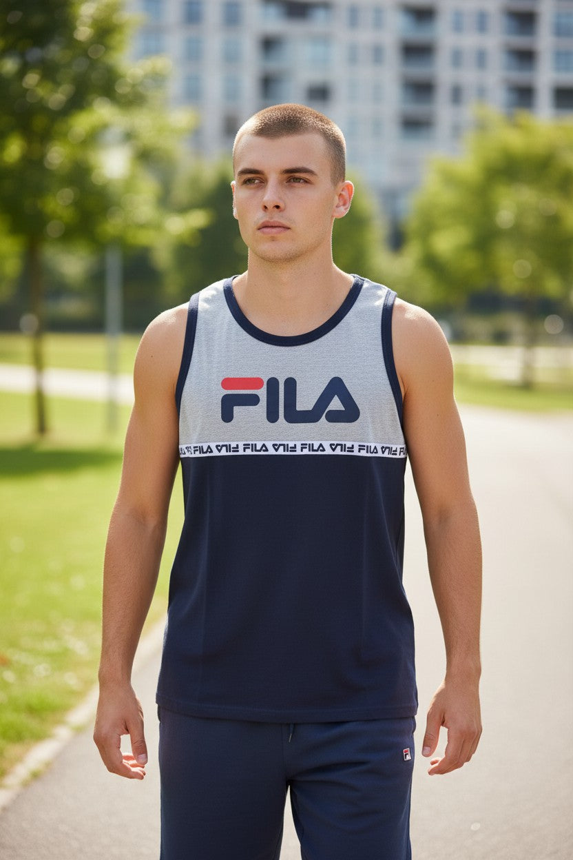 Fila Boy’s Light Grey/Navy Blue Sleeveless T-Shirt