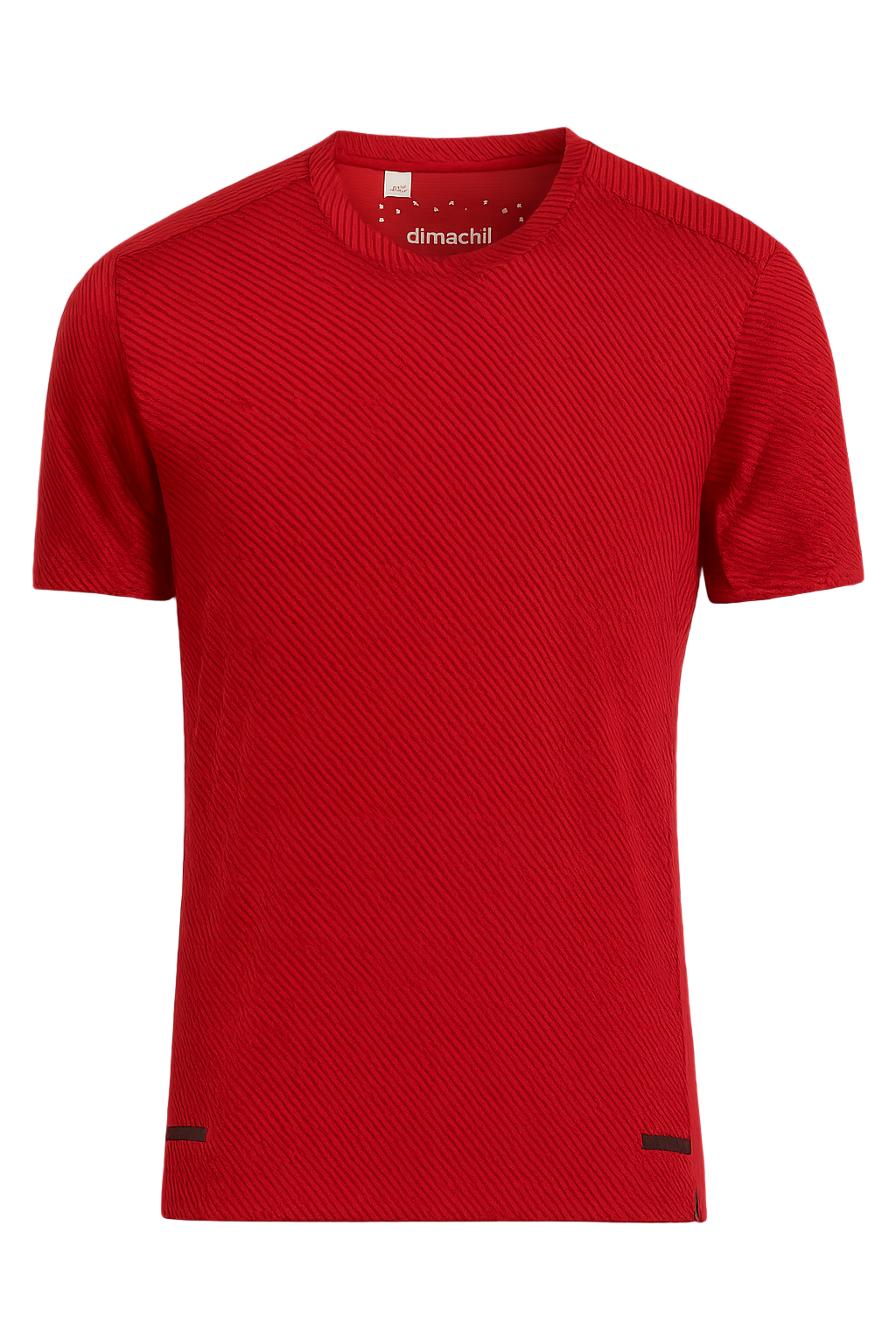 Red textured t-shirt with 'dimachii' branding on a white background monza outlet, Shein outlet, monza fashion