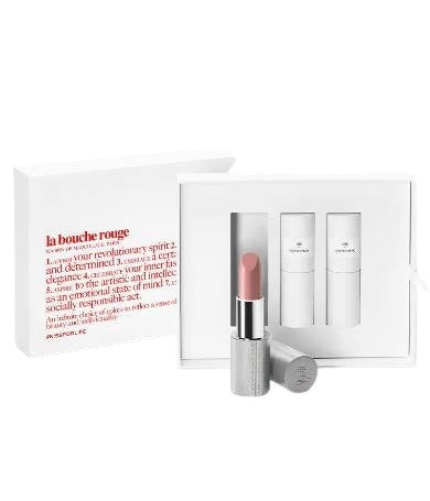 Lipstick and lip gloss set with packaging on a white background