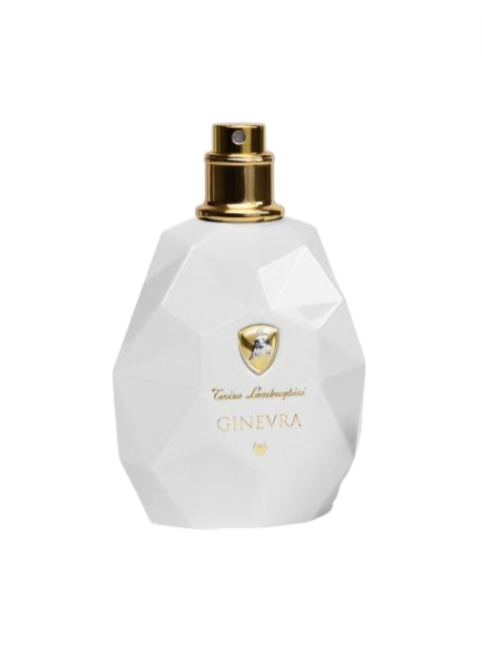 White perfume bottle with gold cap on a white background Monza Outlet