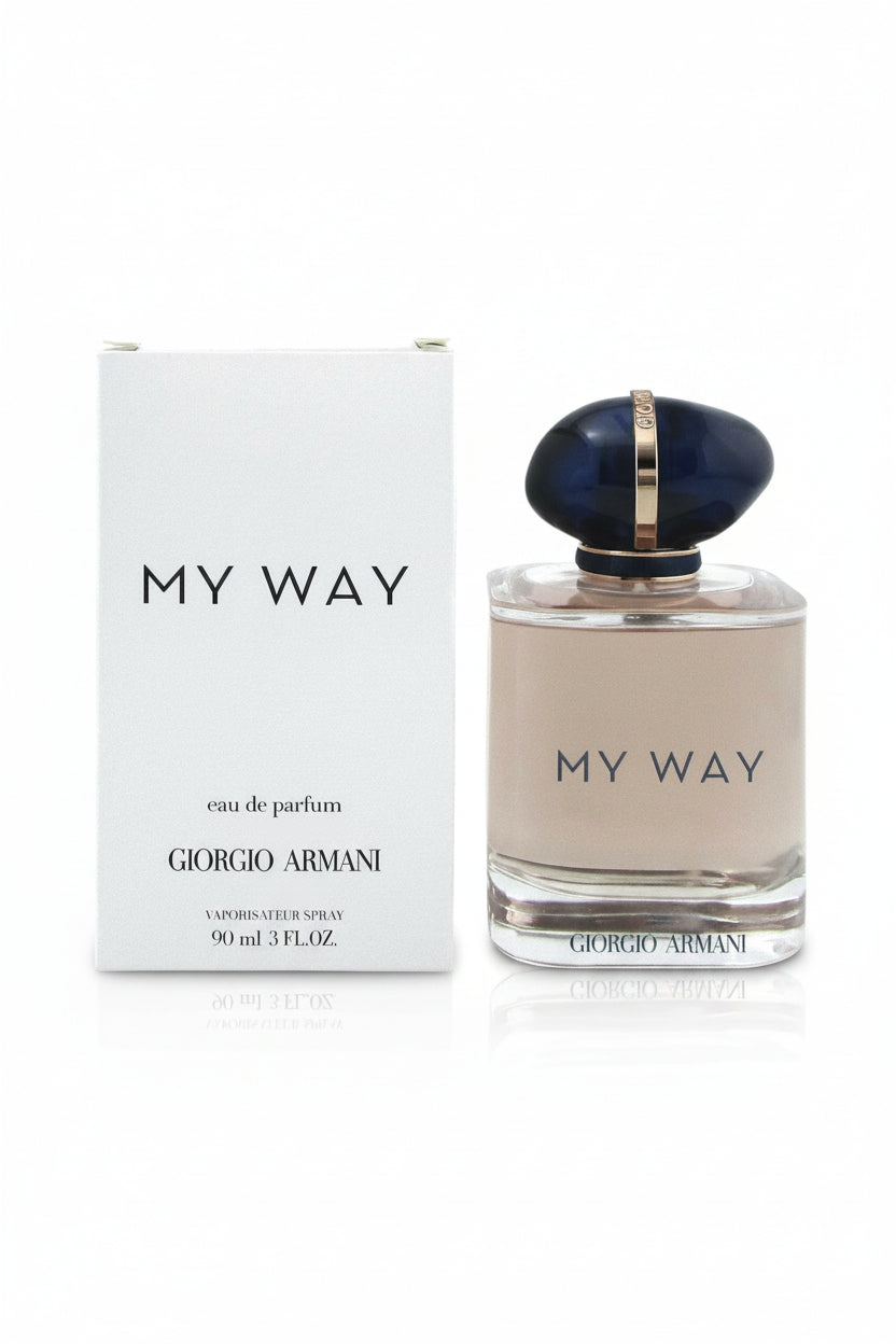 Giorgio Armani My Way perfume bottle and packaging on a white background. Giorgio Armani, Monza Outlet, Monza Fashion, Shein Outlet