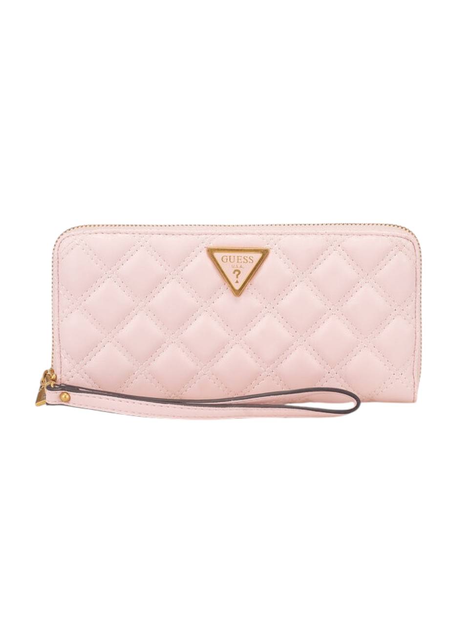 Pink quilted wallet with a brand logo on a white background, Guess, Monza Outlet, Monza Fashion, Shein Outlet