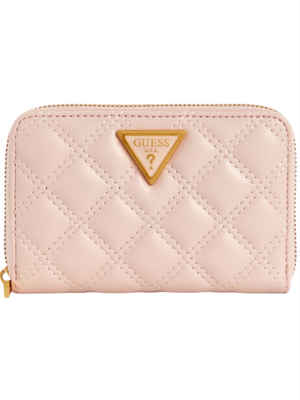 Pink quilted wallet with Guess logo on a white background Guess Monza Outlet