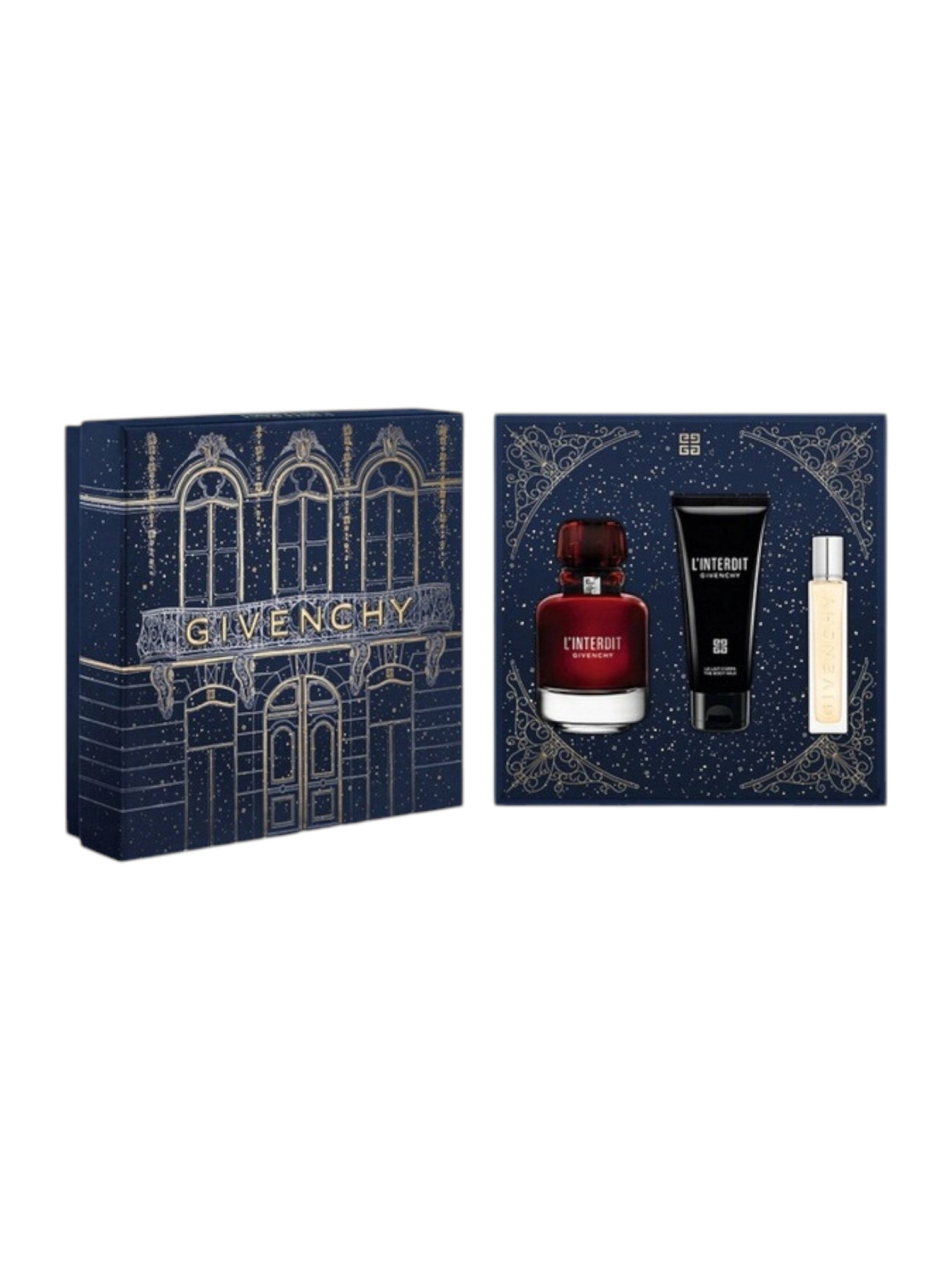 Givenchy perfume set with blue packaging on a white background monza outlet, Shein outlet, monza fashion