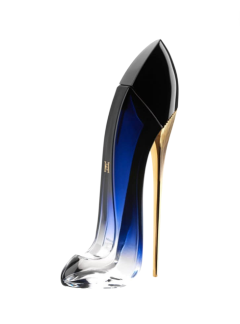 High-heeled shoe-shaped perfume bottle with blue and gold design on a white background monza outlet, Shein outlet, monza fashion