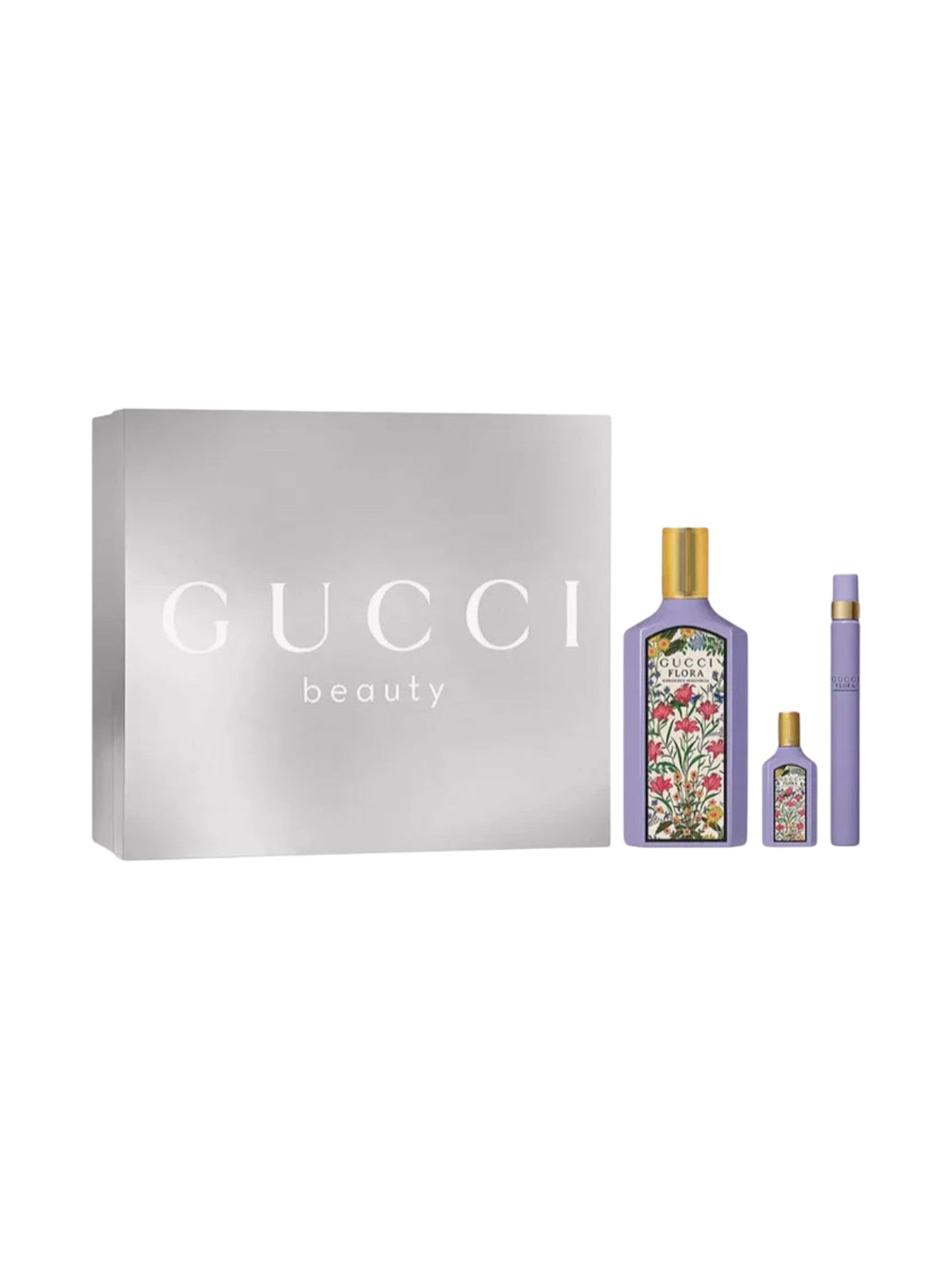 Gucci beauty product set with a silver box on a white background monza outlet, Shein outlet, monza fashion